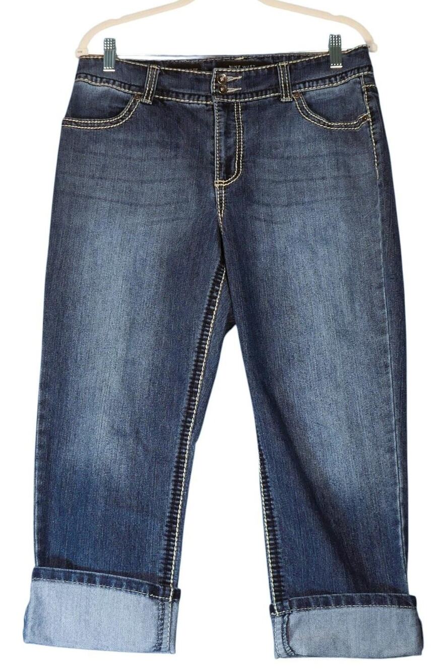 Nine West Date Night Jeans Womens 10 Capri Cropped Embroidered Rhinestones Boho